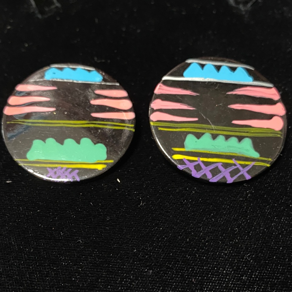 Colorful vintage wood painted disk Earrings